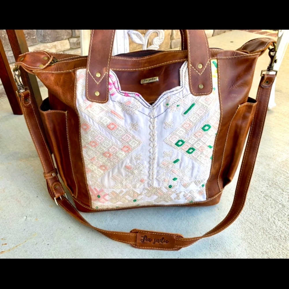 Tia Sadie Guatemalan Leather Huipil Day Bag Purse